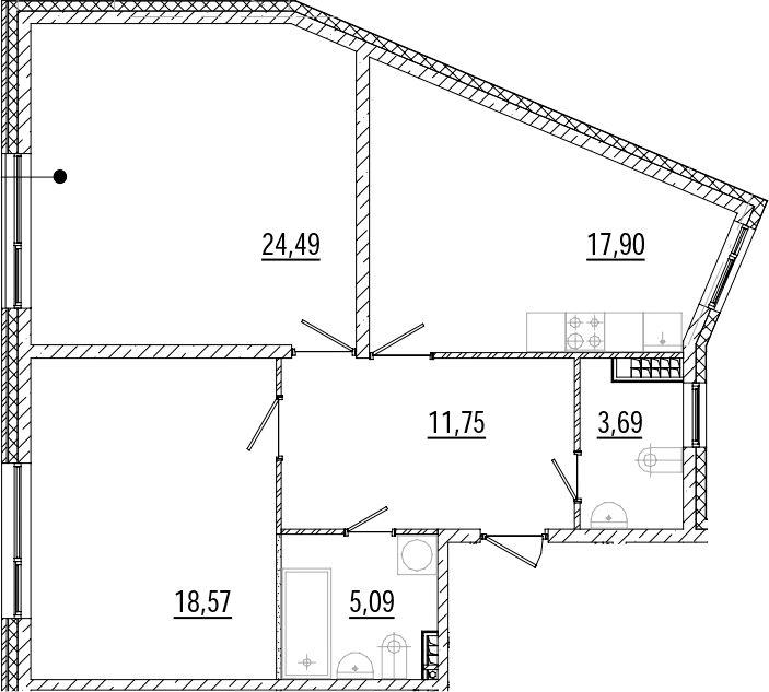 2-комнатная квартира 81.49 м², 5/6 эт., ЖК «Мануфактура James Beck»